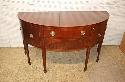 Historic Charleston Collection, Baker Furniture, mahogany, inlaid, tapered leg, bow front buffet.