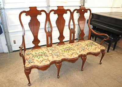 Semi antique solid mahogany triple back bench. Semi antique solid mahogany queen anne triple