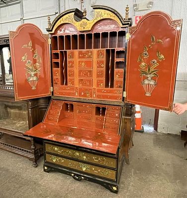 Impressive 2pc Asian decorated secretary desk. Impressive 2pc Asian decorated secretary with