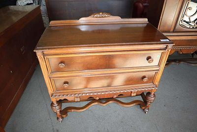 Antique depression walnut server. Antique depression walnut 2 drawer server, surface scratches