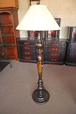 Asian inspired paint decorated pole lamp, some paint loss approx. 24" diameter x 72" h