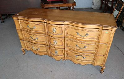 Vintage solid cherry FR Prov 9 drawer low chest. Vintage solid cherry French Provincial 9 drawer