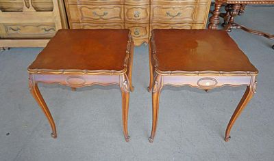 Leonardo Furniture cherry lamp tables, need to be cleaned approx. 24" w x 24" d x 26" h