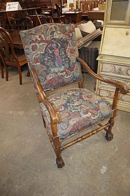 Semi antique mahogany needlepoint arm chair. semi antique mahogany needlepoint arm chair approx.