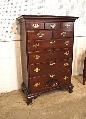 Statton solid mahogany shell carved high chest. Statton solid mahogany shell carved 9 drawer