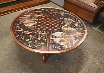 Awesome MCM copper top coffee table. Awesome mid century modern hand tooled copper top table