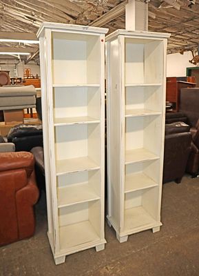 PR shabby chic style 5 shelf bookcases. Pair of shabby chic style 5 shelf bookcases approx. 20"