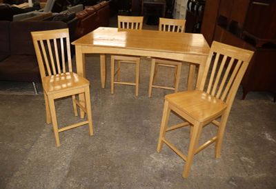 5pc contemporary natural finish pub set. 5pc contemporary natural finish high top pub set with 4