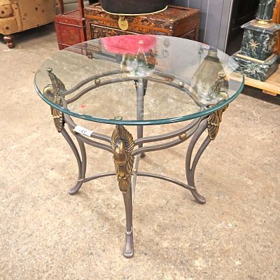 Glass top swan head decorated center table. Glass top metal swan head decorated center table