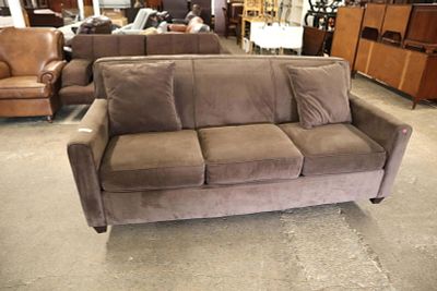 Contemporary microfiber 3 cushion sofa in the chocolate brown approx. 78" w x 36" d x 34" h
