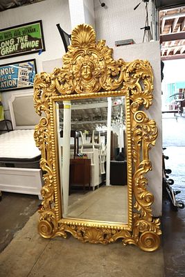 Large French style bevel glass decorator mirror in the composition approx. 49" w x 82" h