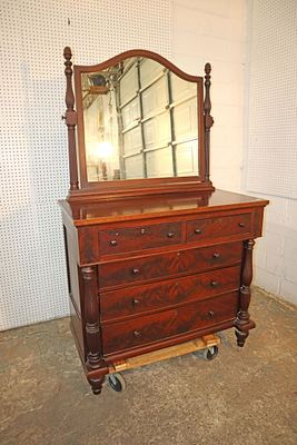 Antique Potthast empire mahogany dresser with mirror approx. 45" w x 22" d x 76" h
