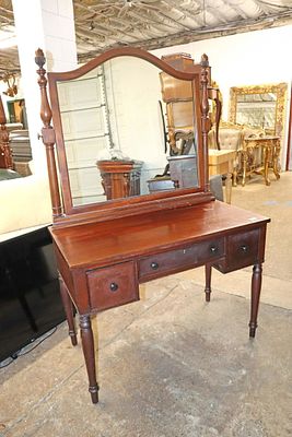 Antique Potthast empire mahogany dressing vanity with mirror, does have surface scratches on