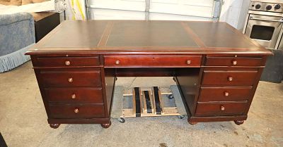 Ethan Allen cherry leather top executive desk approx. 36" w x 72" d x 29" h