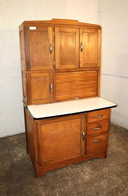 2pc mixed wood porcelain top Hoosier. 2pc mixed wood porcelain top kitchen cabinet Hoosier with