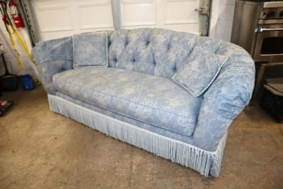 Ethan Allen curved arm sofa with pillows. Nice Ethan Allen curved arm upholstered sofa with