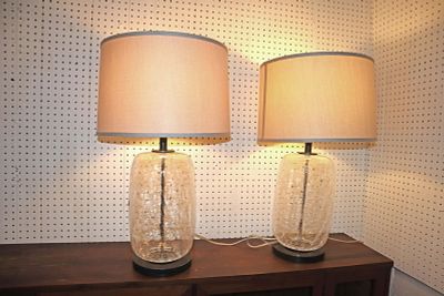 Working PR modern design crackle glass lamps. Working pair of modern design crackle glass