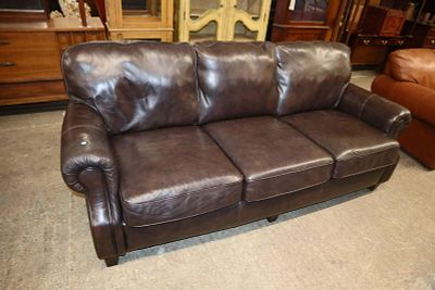 Brown leather 3 cushion sofa approx. 90" w x 40" d x 36" h