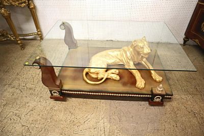 Golden lioness Fr style GT coffee table. Awesome golden lioness French style glass top coffee 