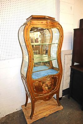 Antique French Vernis Martin style vitrine/curio. Antique French Vernis Martin style hourglass 
