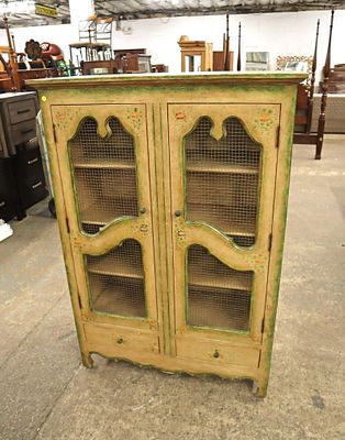 Antique style paint decorated pie safe. Antique style paint decorated 2 door 2 drawer pie safe 