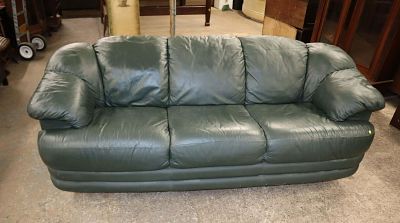 Italian green leather lounge sofa made in Italy approx. 84" w x 40" d x 36" h