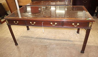 Stickley solid mahogany banded desk. Beautiful Stickley solid mahogany, banded, 3 drawer desk