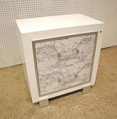 Like new faux marble front 2 drawer nightstand approx. 27" w x 18" d x 29" h