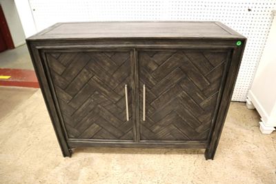 Like new rustic 2 door modern cabinet with herringbone style front approx. 40" w x 15" d x 32" h