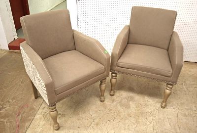 Pair of Ax Furniture dining room arm chairs. Pair of Ax Furniture upholstered and industrial