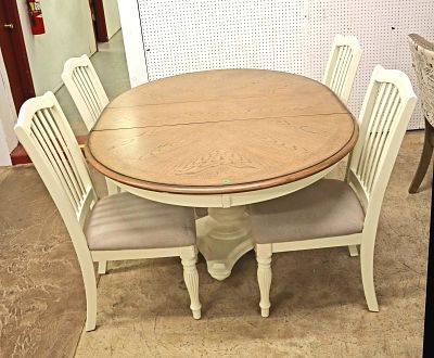 5pc country rustic 48" diameter breakfast set. 5pc country rustic 48" round breakfast table with