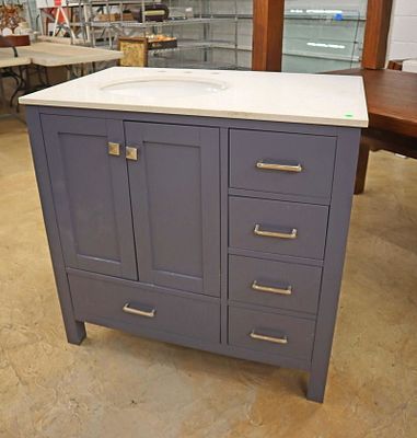 New 36" Marble top bathroom vanity. New 36" off center marble top bathroom vanity with easy