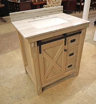 New 31" marble top bathroom vanity with backsplash in the rustic country farm style with faux