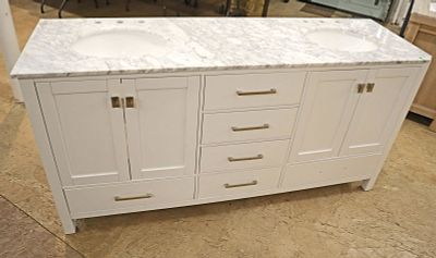 New 72" double sink marble top bathroom vanity with easy close doors and drawers, marble top is