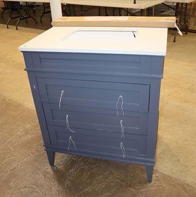 New 30" marble top bathroom vanity with backsplash, hardware is inside the drawers, marble is