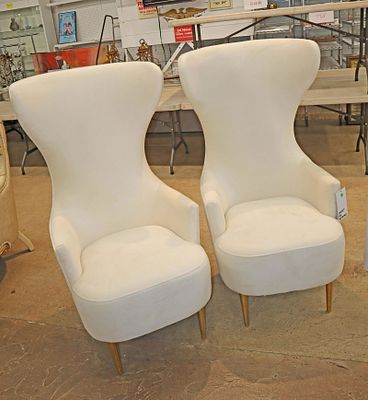 PR TOV high back winged fireside chairs. Pair of TOV high back upholstered winged fireside
