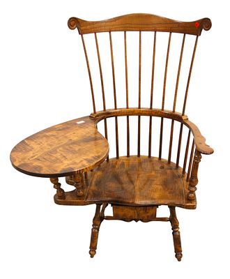 Drew Lausch windsor comb back tiger maple desk chair. One of the finest windsor comb back desk 