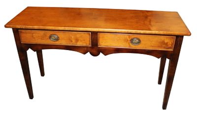 Baker Milling Road Collection console table, 2 drawer, two tone cherry and mahogany, original 