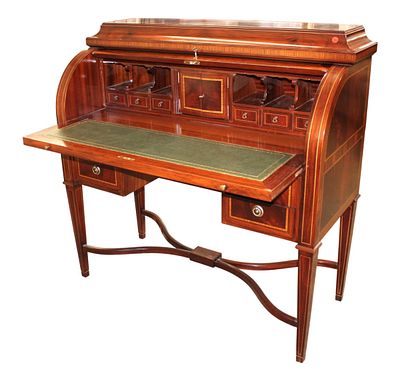 French style cylinder roll leather top desk with full interior. Great quality french style 
