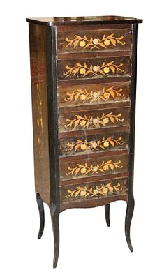 Petite vintage french style inlaid chest with exotic inlay. Petite vintage french style inlaid 7 