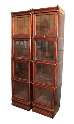 RARE pair of antique style half size 4 stack Barrister style bookcases, quartered oak with 