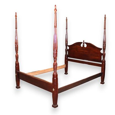 Solid cherry 4 poster queen size bed with rails, wheat carved posts, original finish 