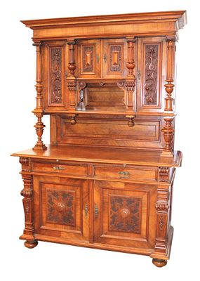 Antique 2pc highly carved walnut hunt board with keys. Antique 2 piece highly carved walnut hunt 