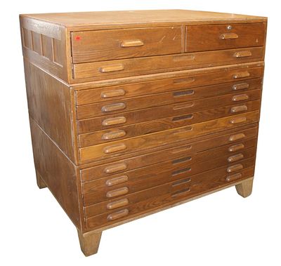 Hamilton industrial oak 3 section 13 drawer map cabinet. Hamilton industrial oak 3 section 13 