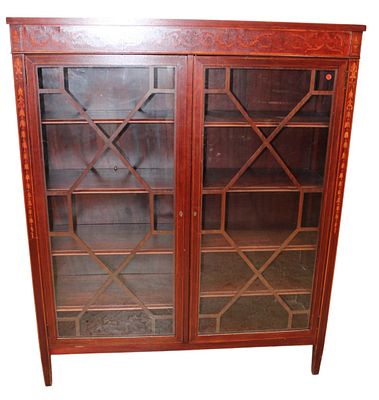 Antique mahogany and inlaid bookcase attrib. Horner. Antique solid mahogany and inlaid 2 door 