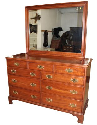 Henkel Harris cherry 9 drawer dresser and mirror. Henkel Harris solid cherry 2 piece 9 drawer