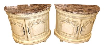 Pr Collezione Europa m/t demilune nightstands/commodes. Collezione Europa pair of marble top
