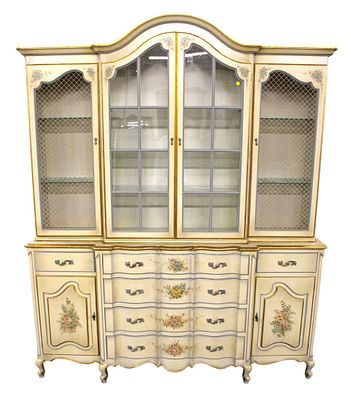 Vtg Union Nat'l country Fr paint decor. cabinet. Vintage Union National country French 2 piece 6