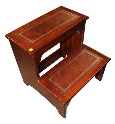 Like NEW burl mahogany leather top bed steps. Set of burl mahogany leather top bed steps, like
