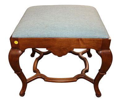 Vintage Spanish QA Upholstered Foot Stool. Vintage solid mahogany spanish queen anne upholstered